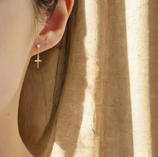 Gracefully Anchored Cross Drop Stud Earrings