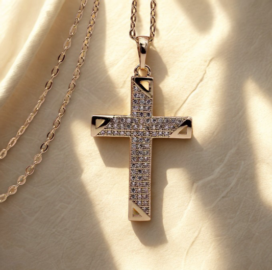 Shine in Grace Gold Cross Pendant Necklace with Crystals