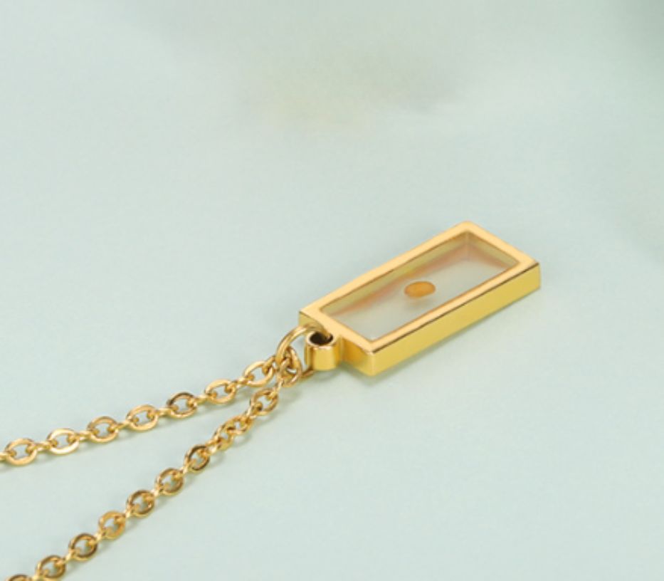 Vintage Real Mustard Seed Rectangle Pendant in Gold