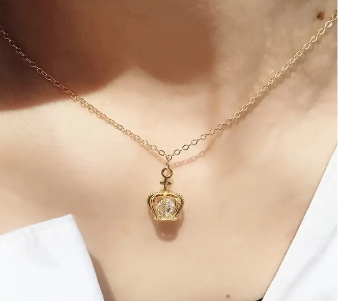 God’s Princess Golden Crown Pendant Necklace