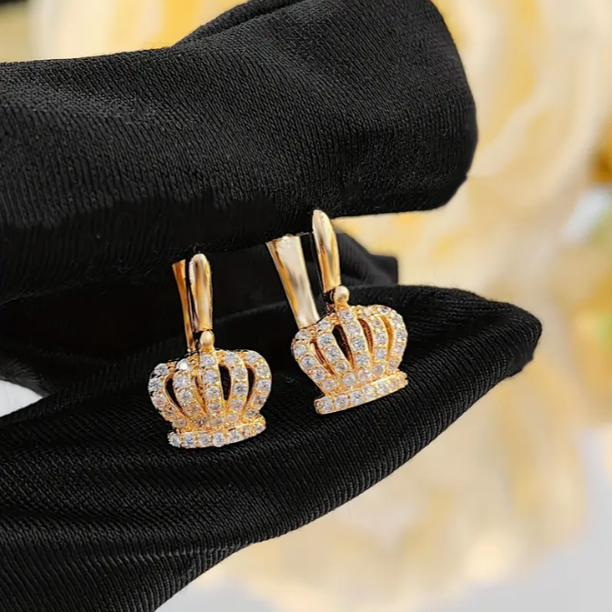 God's Princess Crowned in Gold Charm Earrings