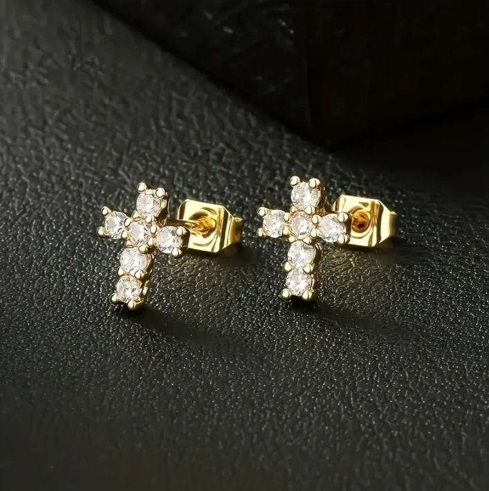 Radiant Grace Cross Stud Earrings