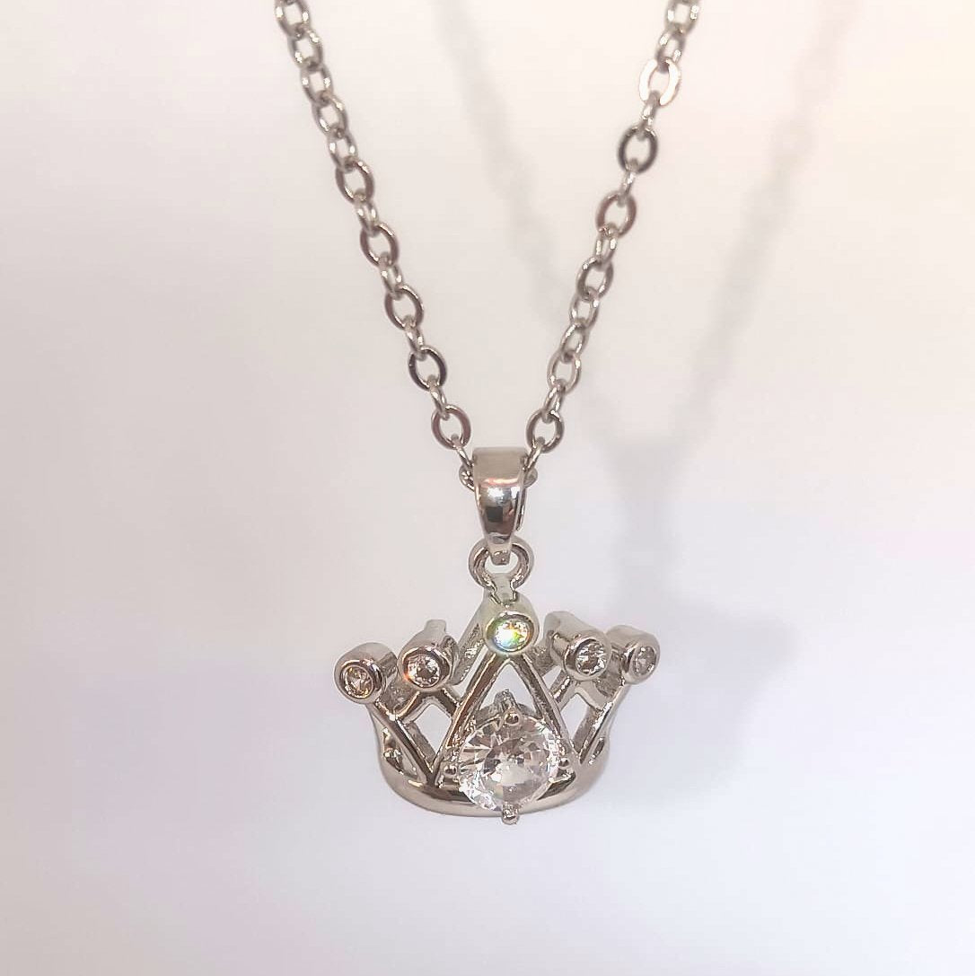 God’s Princess Silver Crown Pendant Necklace with Cubic Zirconia