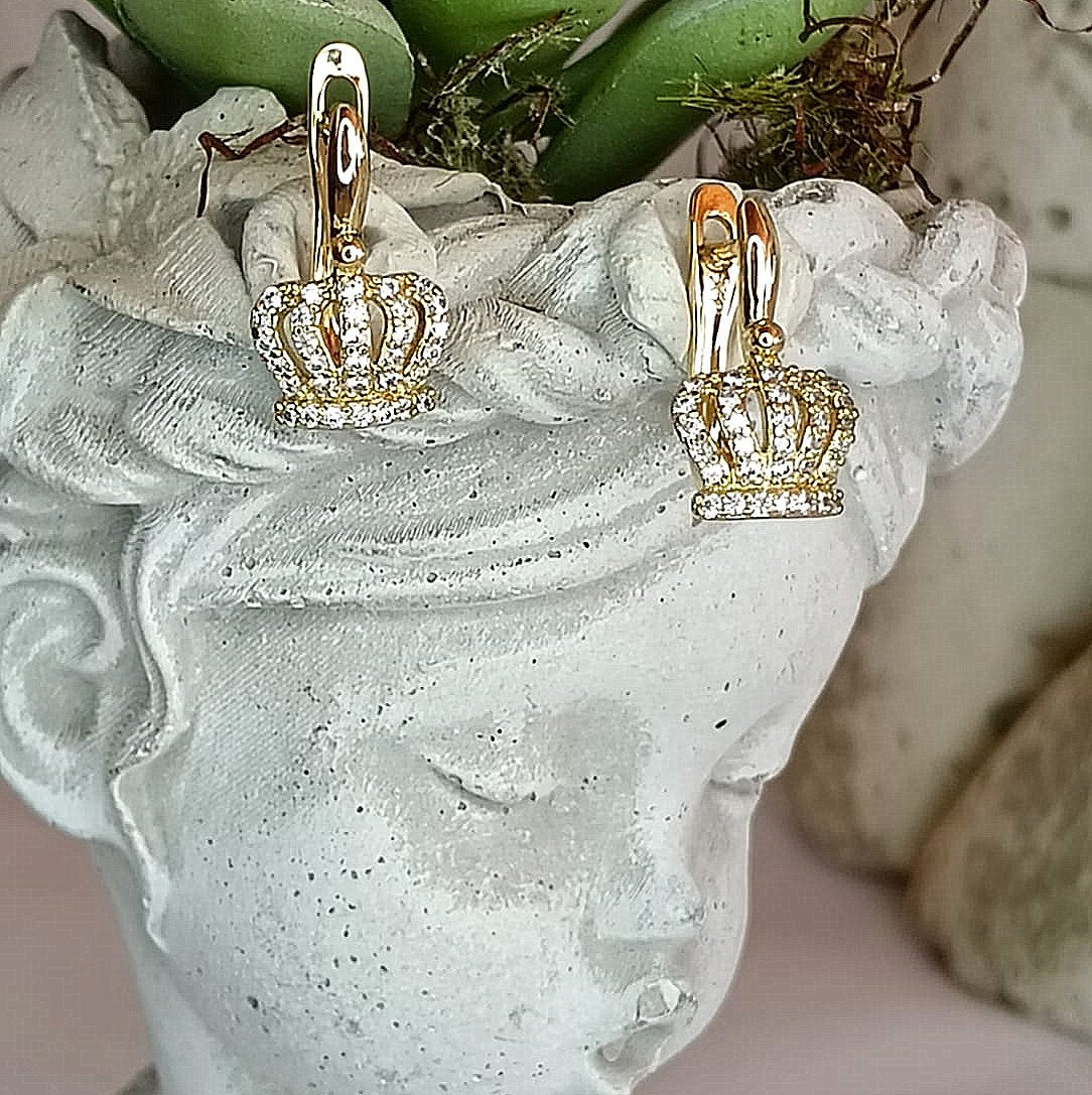God's Princess Crowned in Gold Charm Earrings
