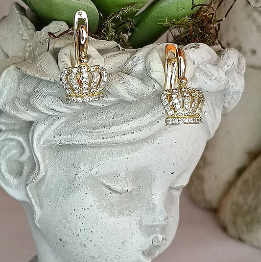 God's Princess Crowned in Gold Charm Earrings
