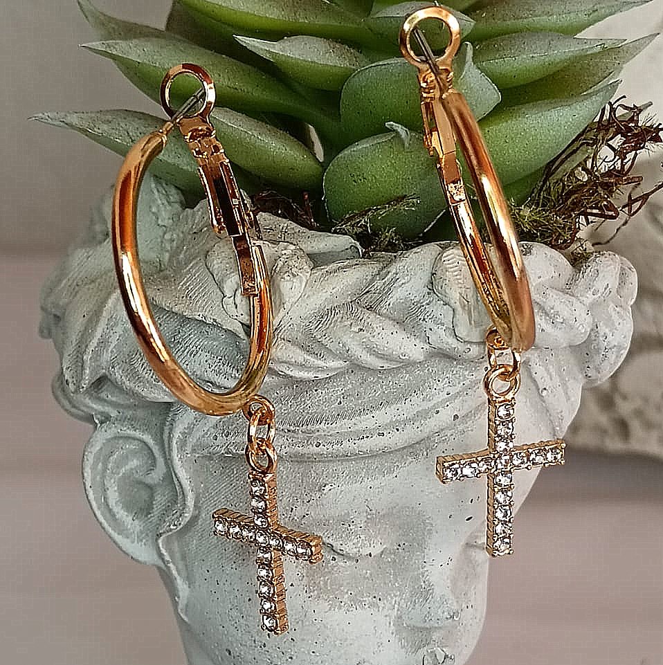 Circle of Grace Hoop Cross Earrings