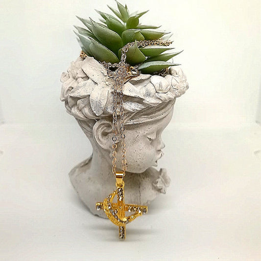 Crowned by God in Gold Elegance Crown Cross Pendant Necklace