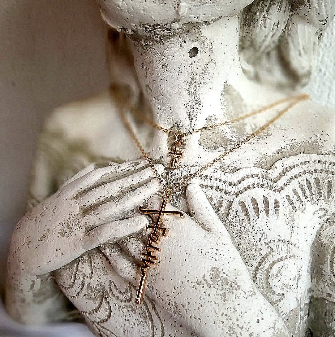 Anchored in Faith Double Chain Necklace with FAITH & Cross Pendant