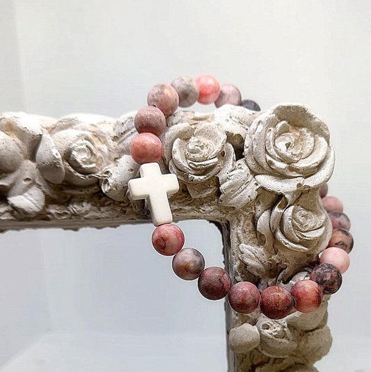 Rose of Grace Natural Stone Cross Bracelet
