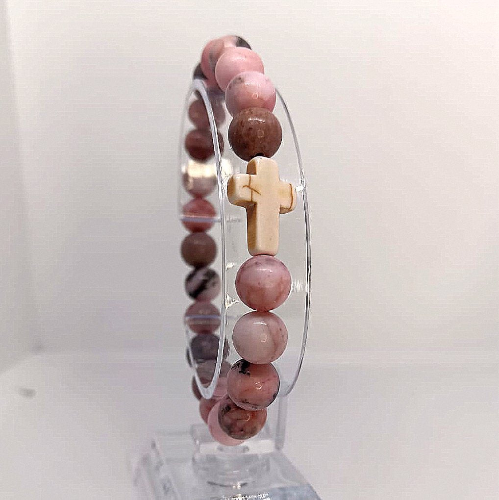 Rose of Grace Natural Stone Cross Bracelet
