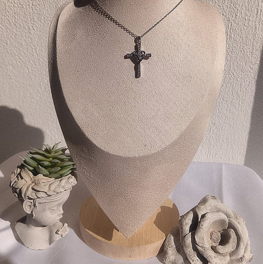 Eternal Bloom Cross, Heart & Flower Pendant Necklace