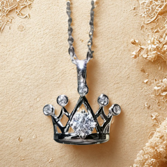 God’s Princess Silver Crown Pendant Necklace with Cubic Zirconia