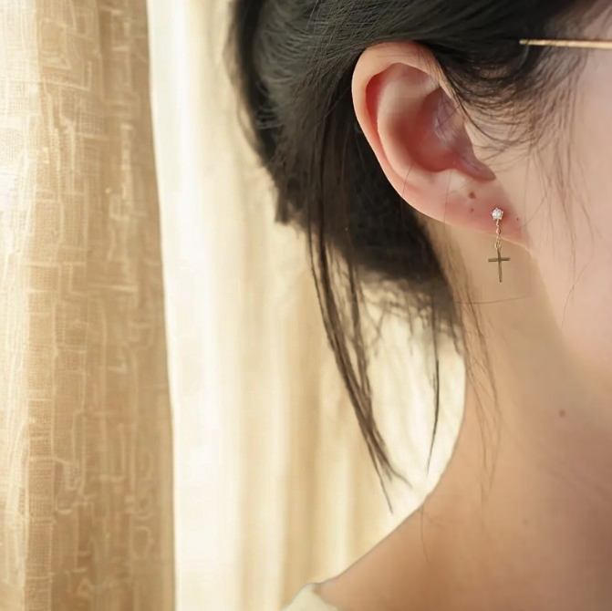 Gracefully Anchored Cross Drop Stud Earrings