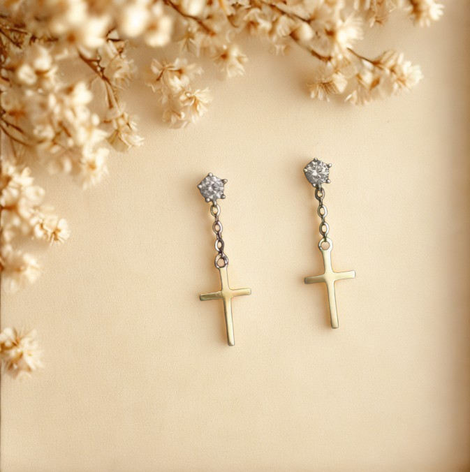 Gracefully Anchored Cross Drop Stud Earrings