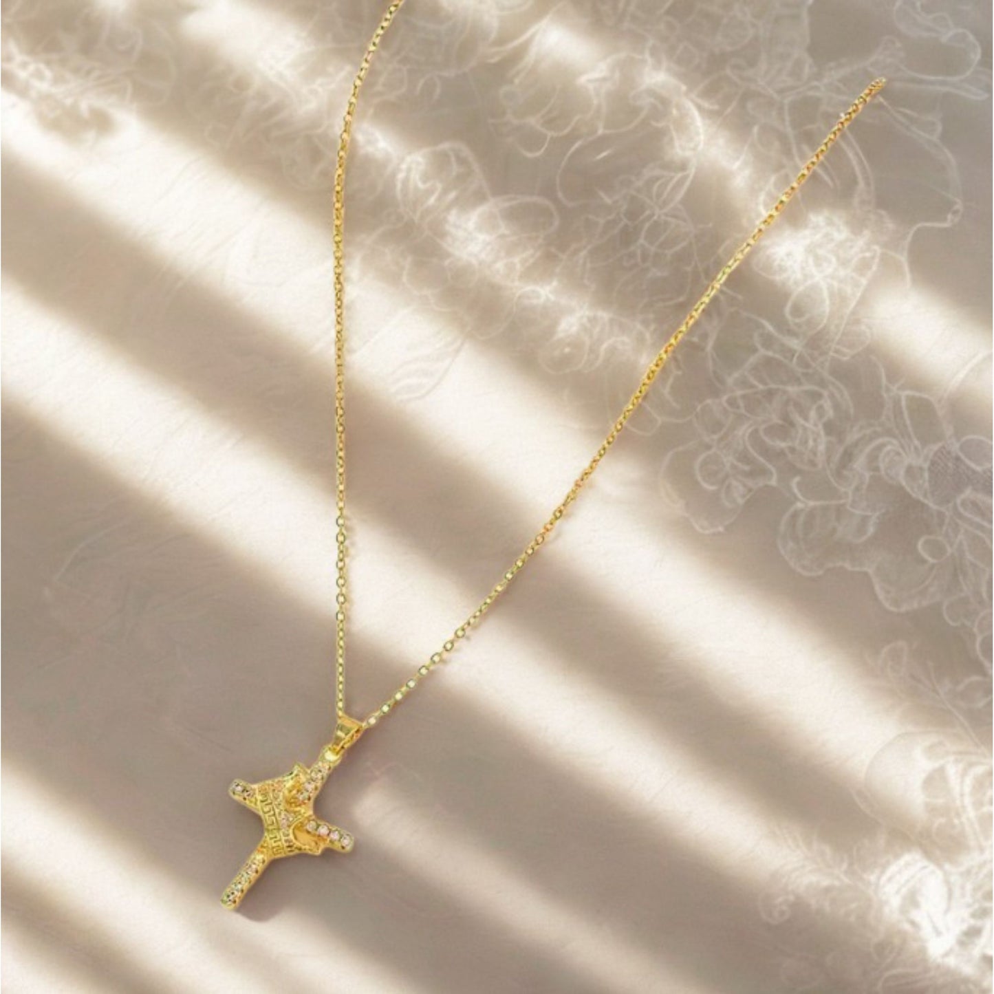 Crowned by God in Gold Elegance Crown Cross Pendant Necklace