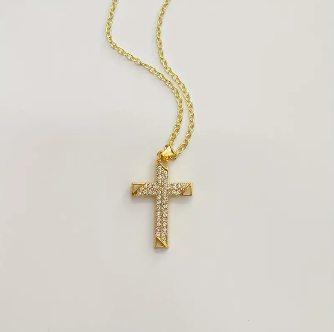Shine in Grace Gold Cross Pendant Necklace with Crystals