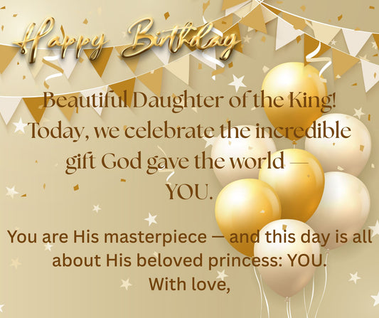 King's Daughter Jewels Happy Birthday Gift Voucher Gold Balloons
