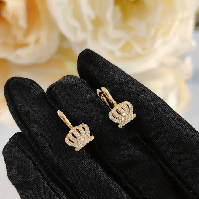 God's Princess Crowned in Gold Charm Earrings