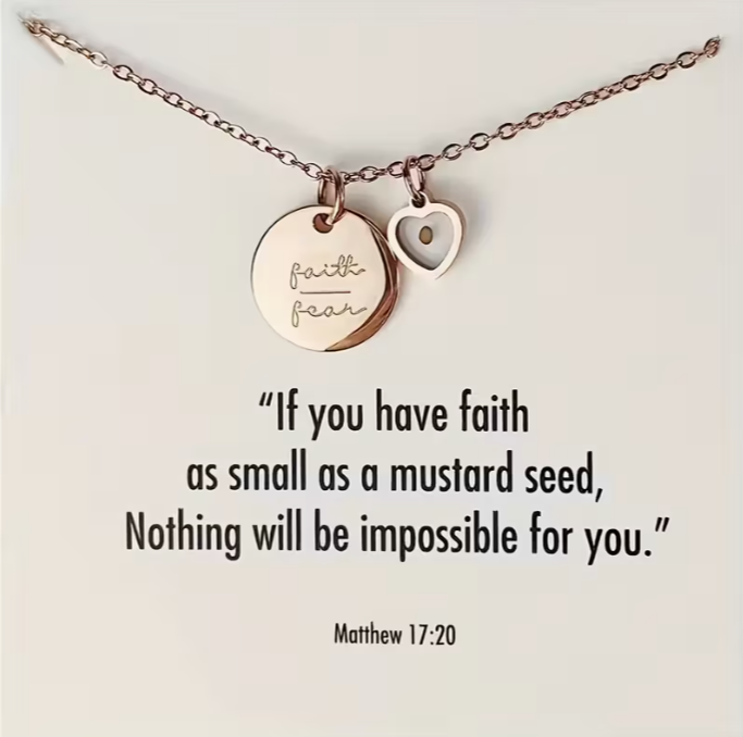 Faith Like a Mustard Seed Engraved Bar & Heart Pendant Necklace