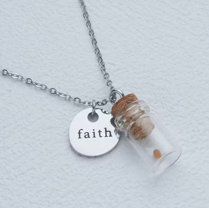 Faith Like a Mustard Seed Engraved Bar & Heart Pendant Necklace
