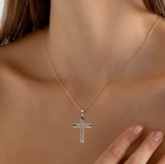 Shine in Grace Gold Cross Pendant Necklace with Crystals