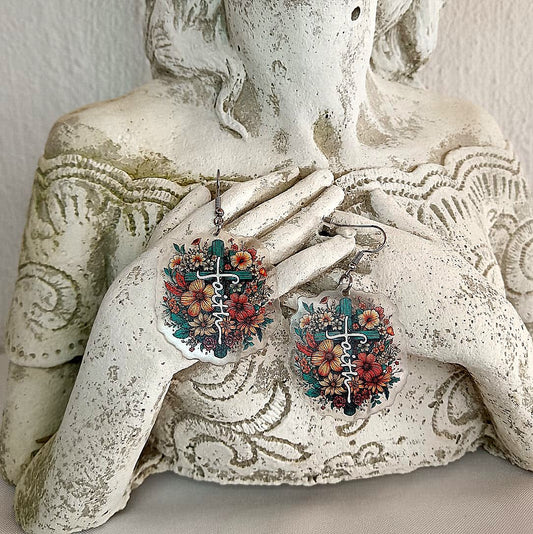 God’s Garden Colorful Flower Faith Cross Earrings