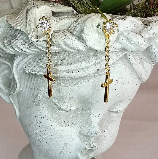 Gracefully Anchored Cross Drop Stud Earrings