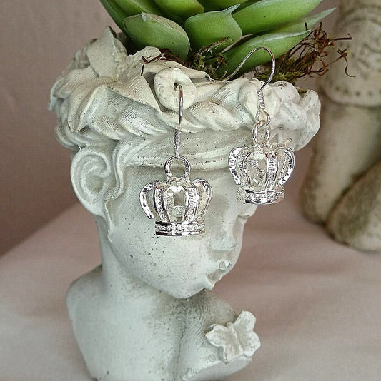 God’s Vintage Princess Silver Crown Dangle Earrings