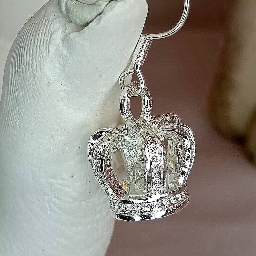 God’s Vintage Princess Silver Crown Dangle Earrings