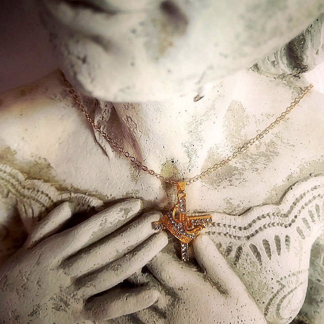 Crowned by God in Gold Elegance Crown Cross Pendant Necklace