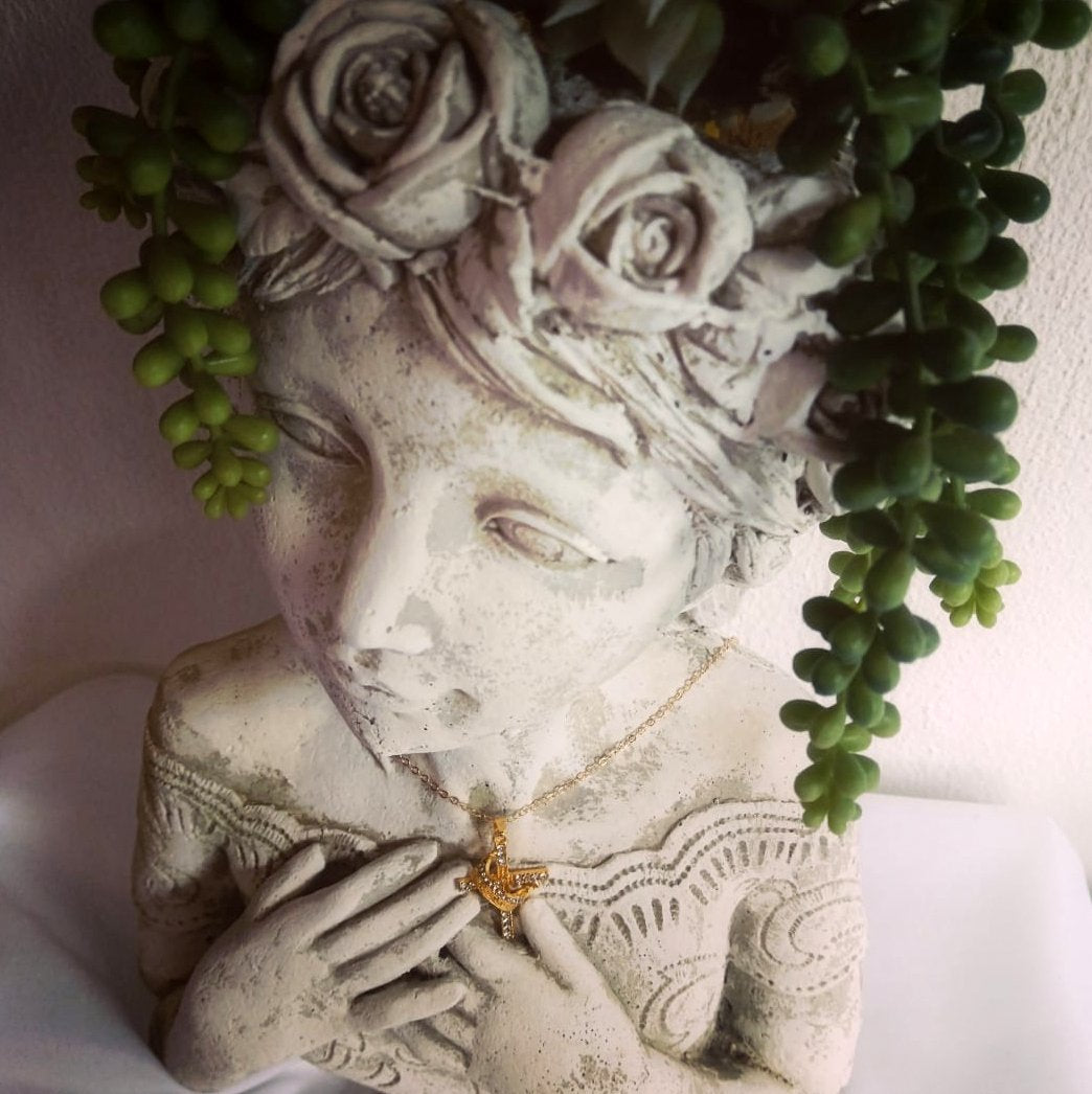 Crowned by God in Gold Elegance Crown Cross Pendant Necklace