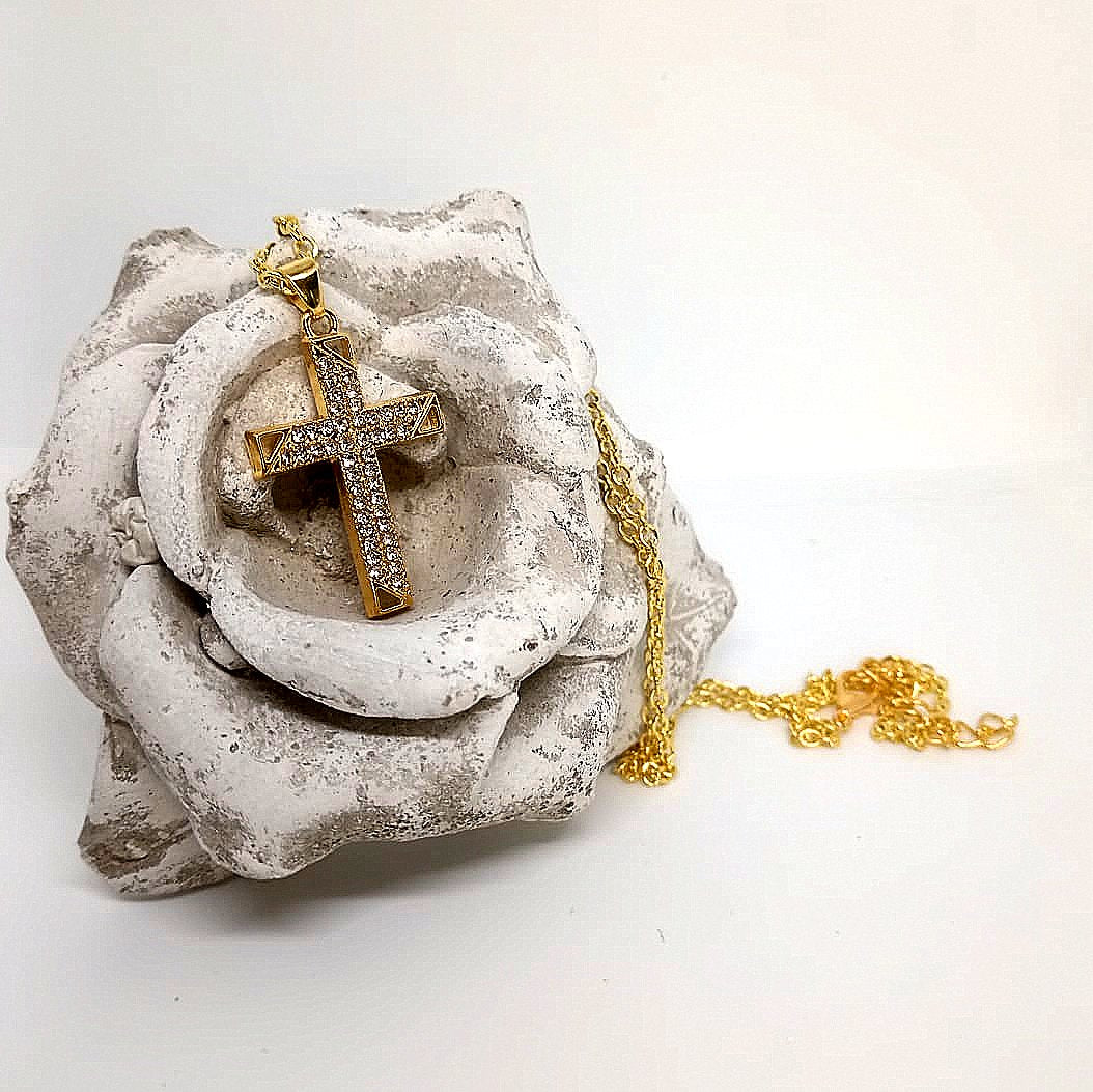 Shine in Grace Gold Cross Pendant Necklace with Crystals