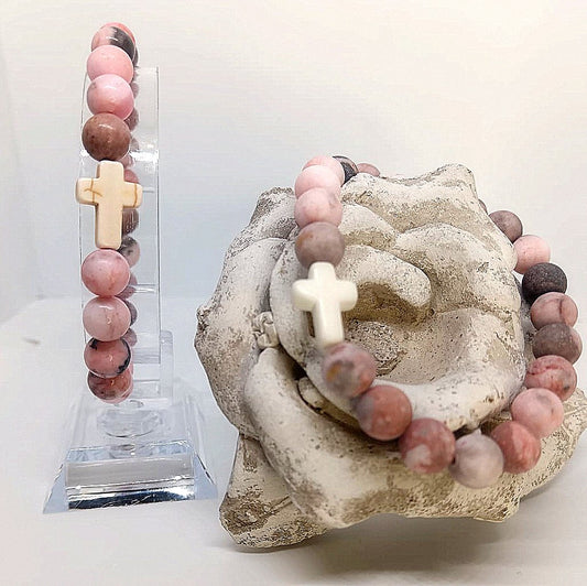 Rose of Grace Natural Stone Cross Bracelet