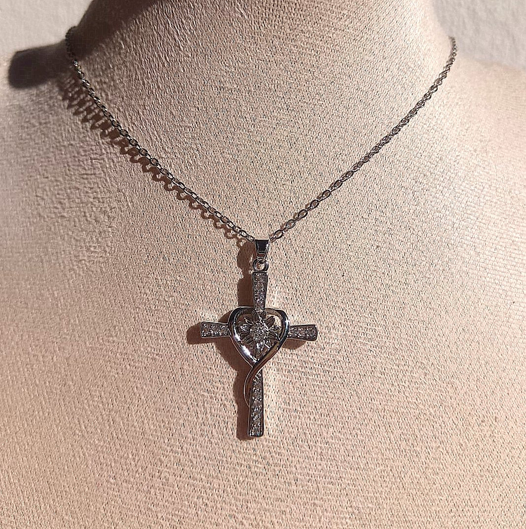 Eternal Bloom Cross, Heart & Flower Pendant Necklace