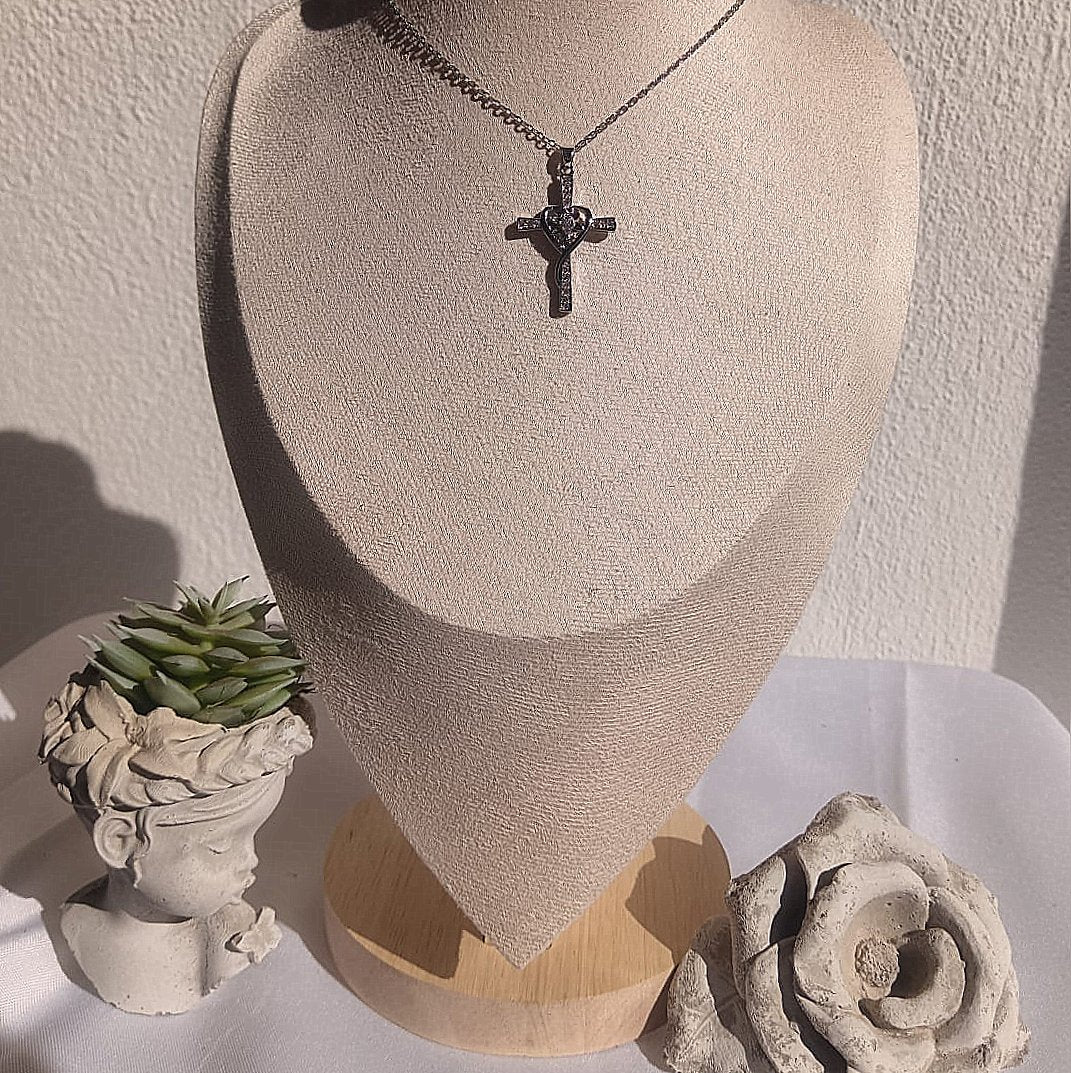 Eternal Bloom Cross, Heart & Flower Pendant Necklace