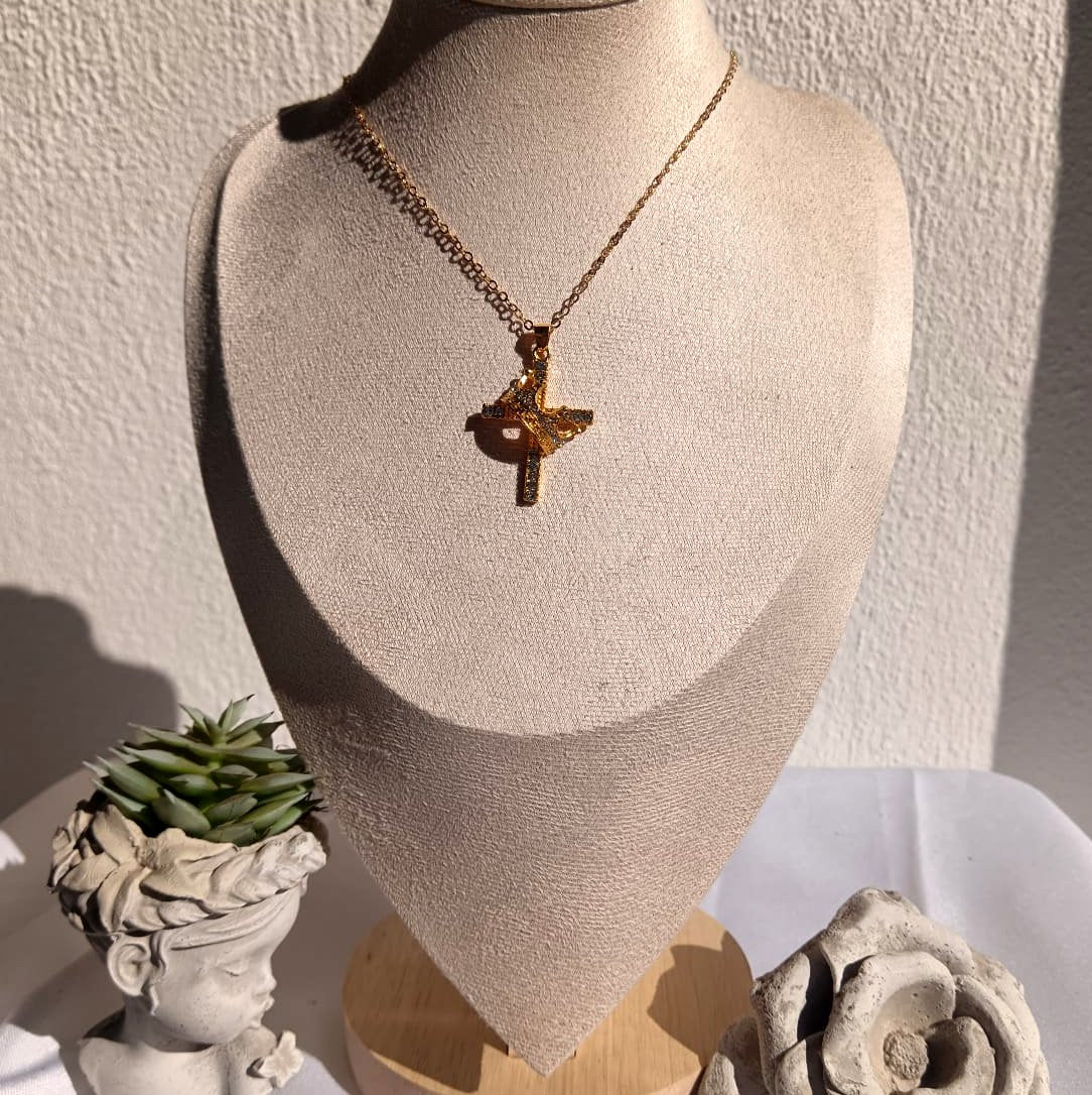 Crowned by God in Gold Elegance Crown Cross Pendant Necklace